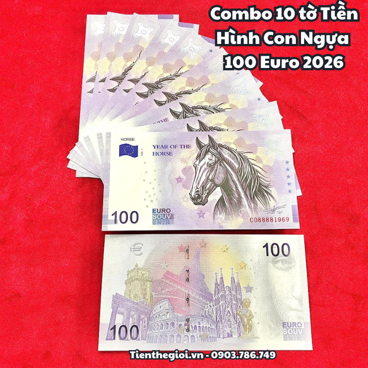 Combo 10 tờ Tiền Lì Xì 100 Euro Hình Con Ngựa 2026